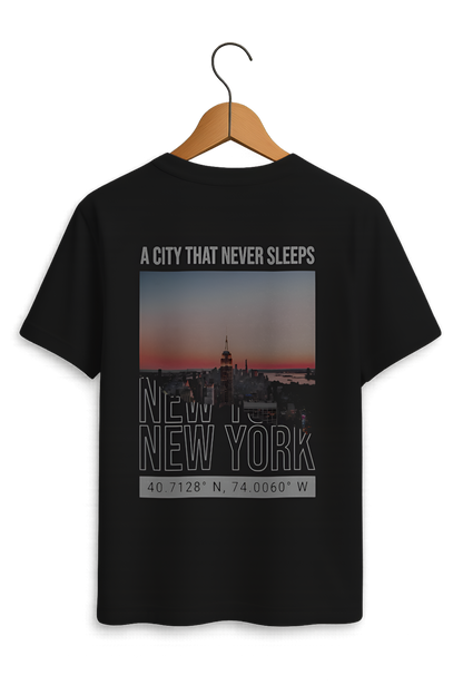 "New York - A City That Never Sleeps" Skyline Cotton T-Shirt - Minimalist Collection