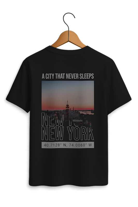 "New York - A City That Never Sleeps" Skyline Cotton T-Shirt - Minimalist Collection