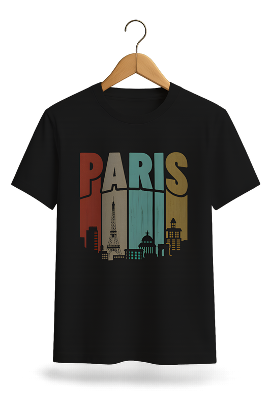 Paris Skyline Vintage Cotton T-Shirt - Minimalist Collection