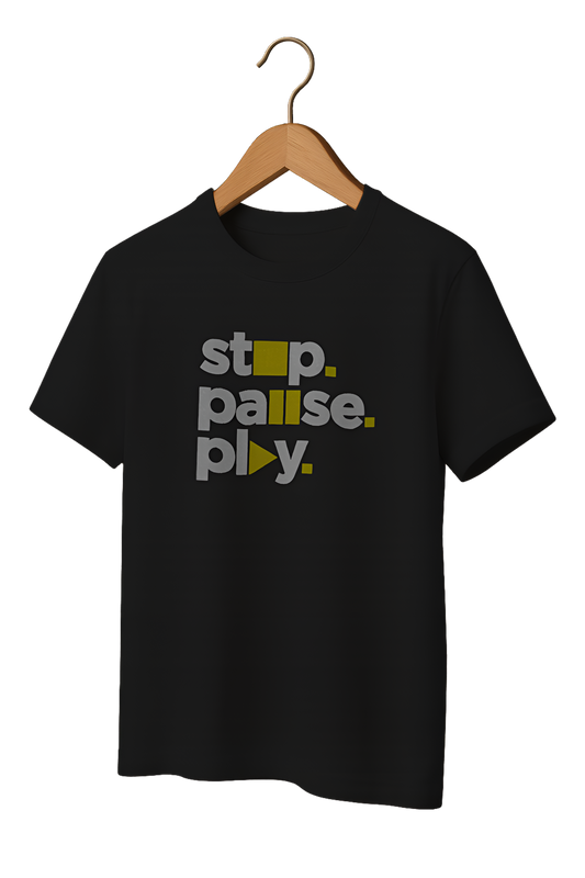 Stop Pause Play Typography Tee