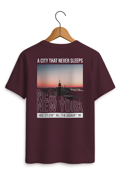 "New York - A City That Never Sleeps" Skyline Cotton T-Shirt - Minimalist Collection