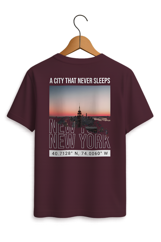 "New York - A City That Never Sleeps" Skyline Cotton T-Shirt - Minimalist Collection